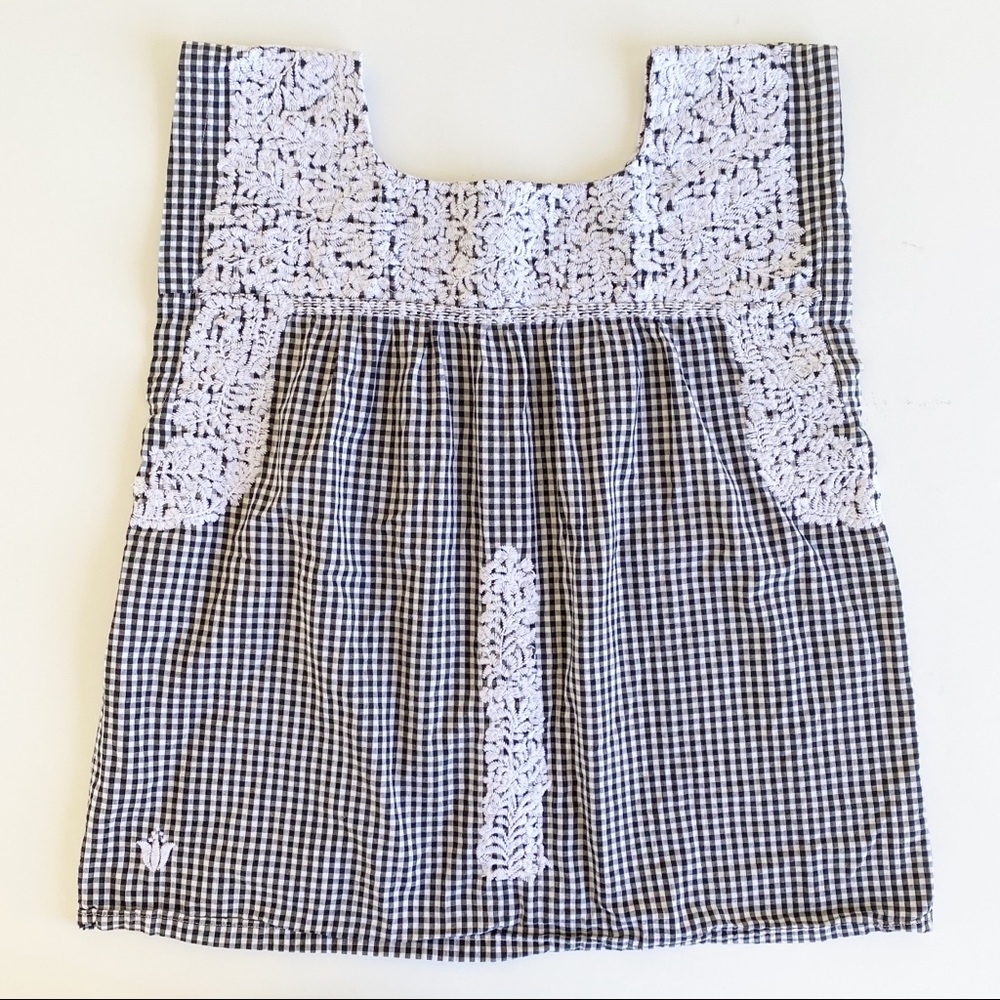 J. Marie Gingham Embroidered Blouse Size Large